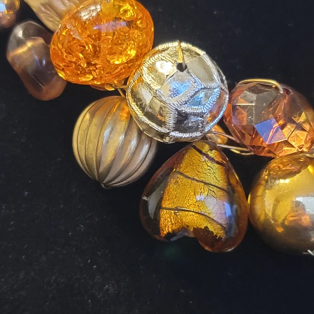 Abra Couture Golden GLOWY Necklace, Amber & Murano Glass Elements, Designer - Picture 4 of 6